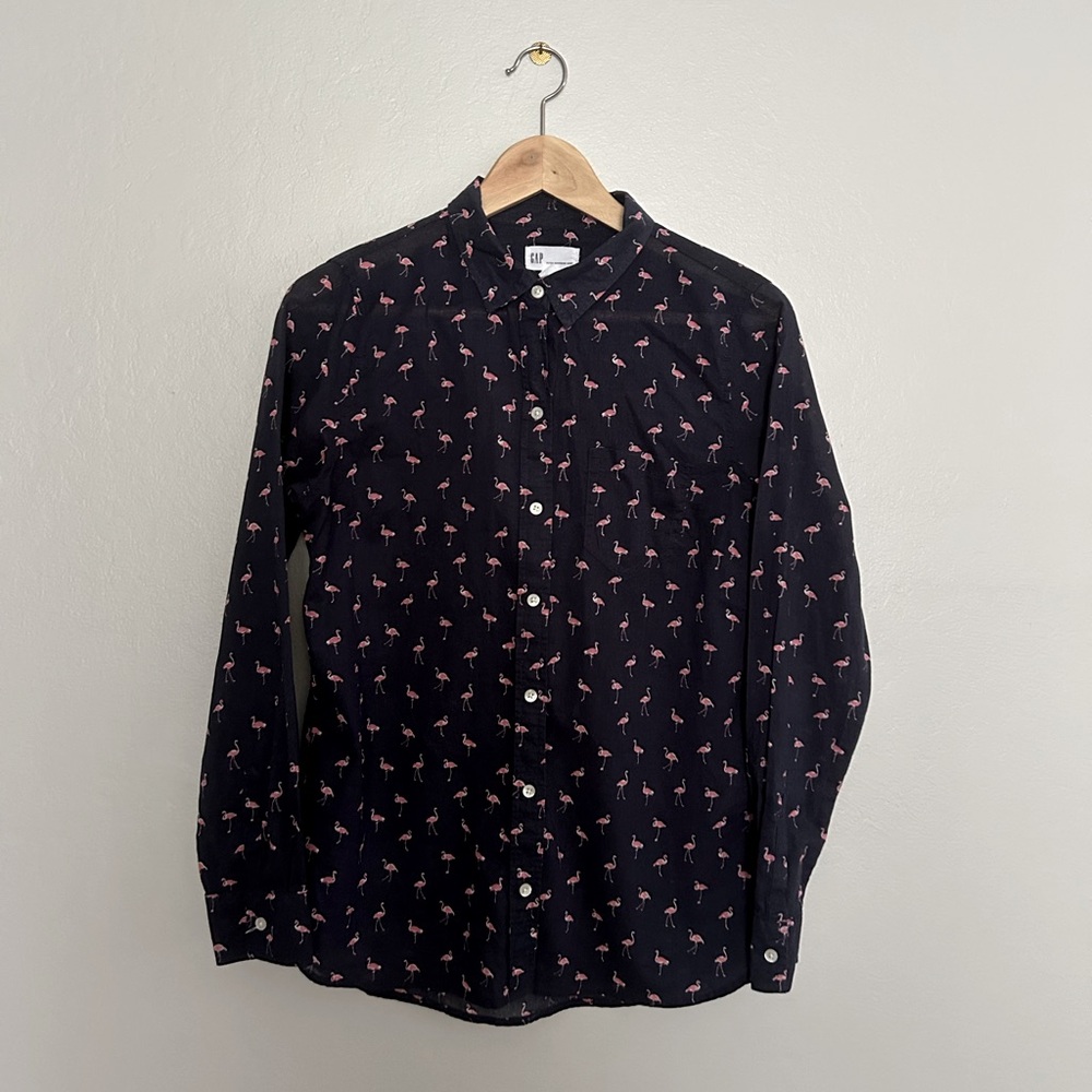 Gap Flamingo Print Fitted Boyfriend Shirt